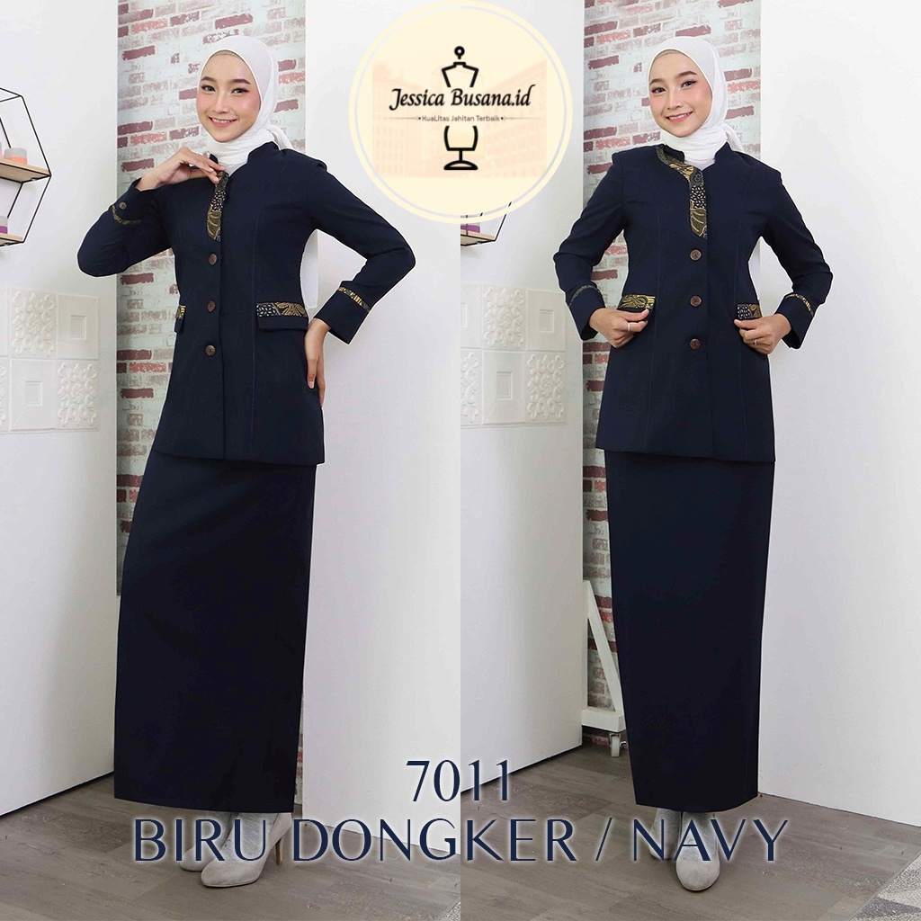 Blazer Seragam Wanita Kerah Shanghai /Mandarin Lengan Panjang Detail Variasi Batik Lurus Stelan ROK 