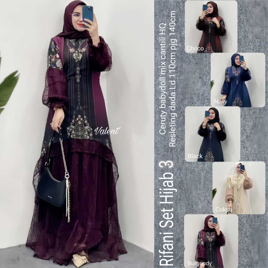 Dress Terbaru Set Hijab RiFani#3 Dress ORIGINAL VALENT