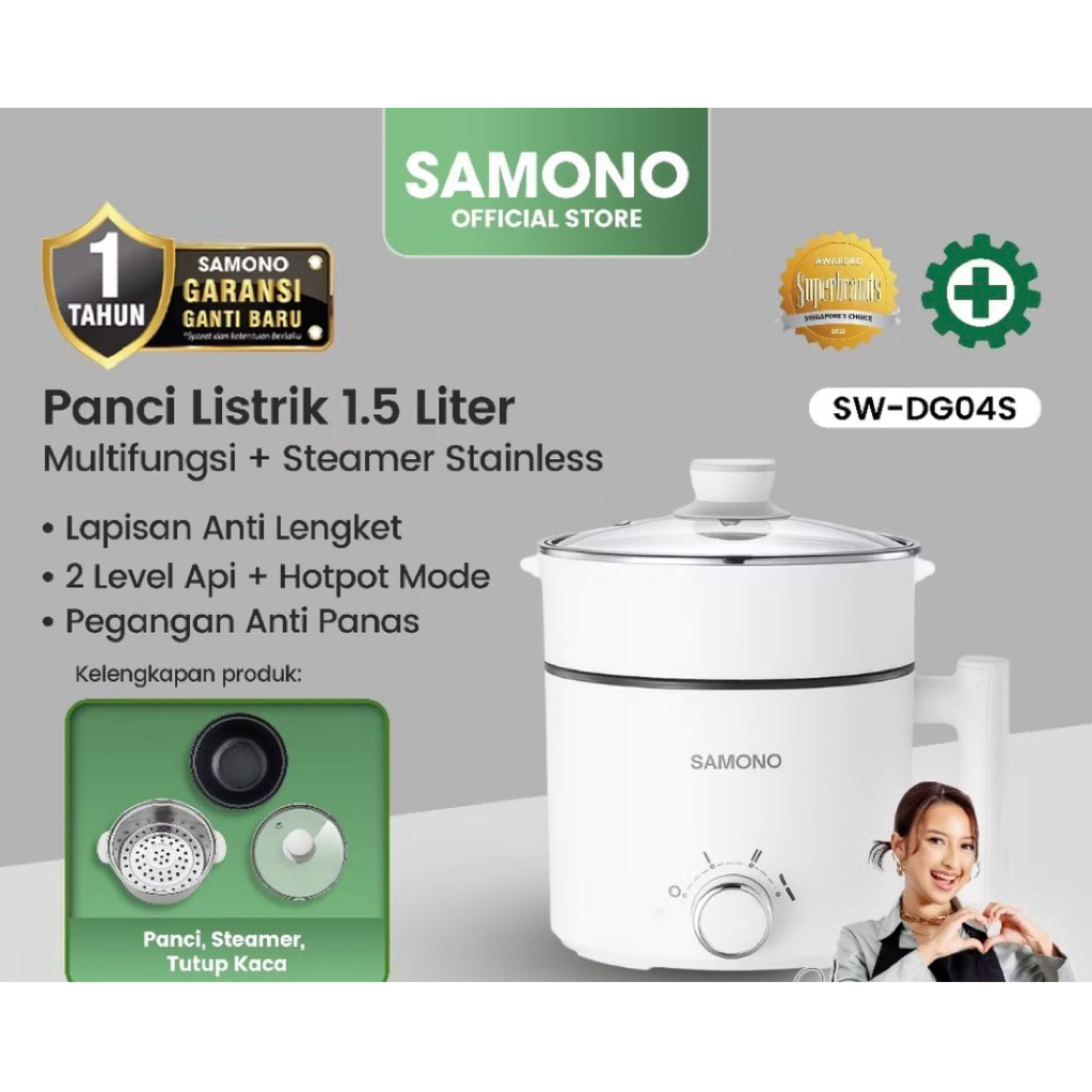 SAMONO Panci Listrik Multifungsi Anti Lengket panci listrik panci kukus panci listrik multifungsi 3 