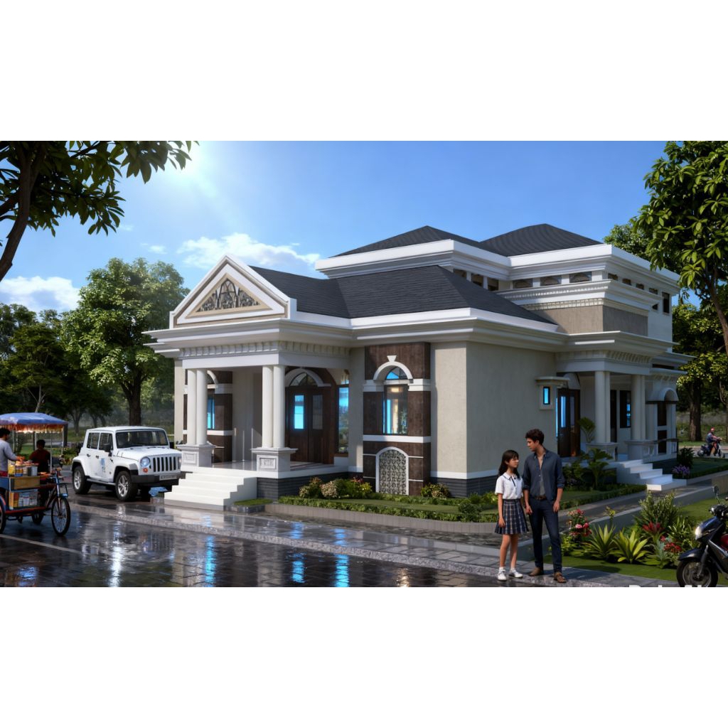 RUMAH KLASIK MODERN. PAKET DESAIN RUMAH SIAP BANGUN.Jasa desain rumah klasik, jasa gambar bangunan, 