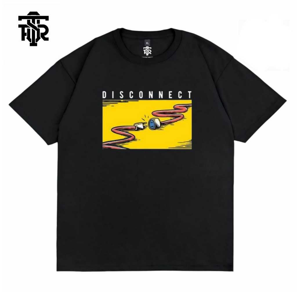 Tshirt Baju Kaos Distro Pria Wanita Streetwear Cotton Combed 24s Disconnect Black Tees Firasat Merch