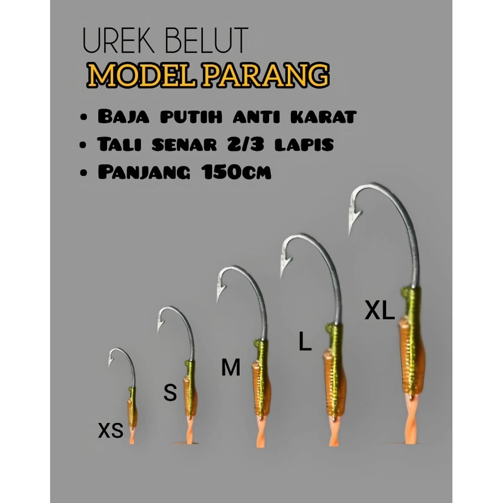 Urek Belut Model Parang Baja Putih Anti Karat Tali Senar 2/3 Lapis Panjang 150cm XS S M L XL Siap Pa