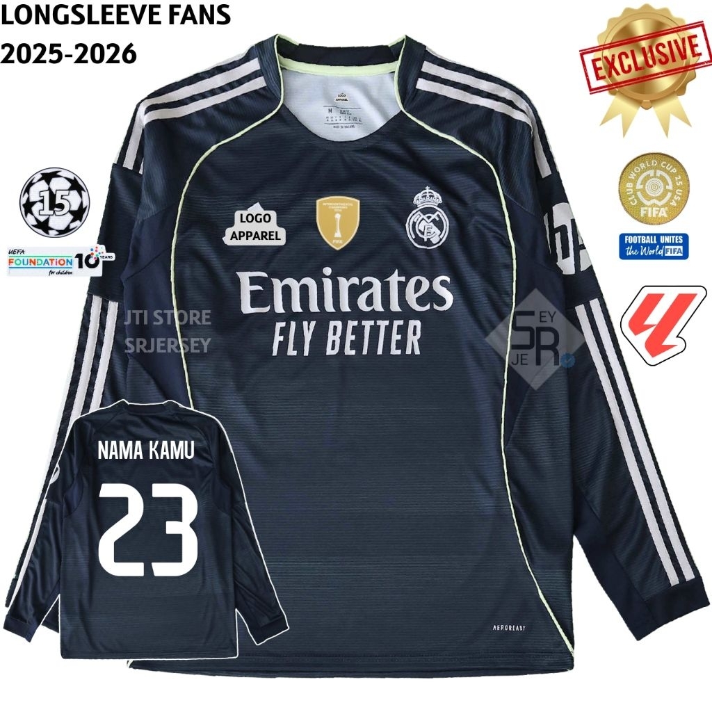 Jersey Real Madrid Away 2025 2026 Longsleeve - Jersey Madrid Grade Original