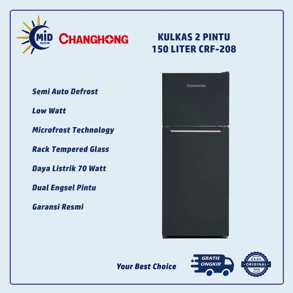 CHANGHONG Kulkas 2 Pintu CRF 208 | Kulkas Changhong 2 Pintu Kapasitas 150 Liter | Lemari Es 2 Pintu 