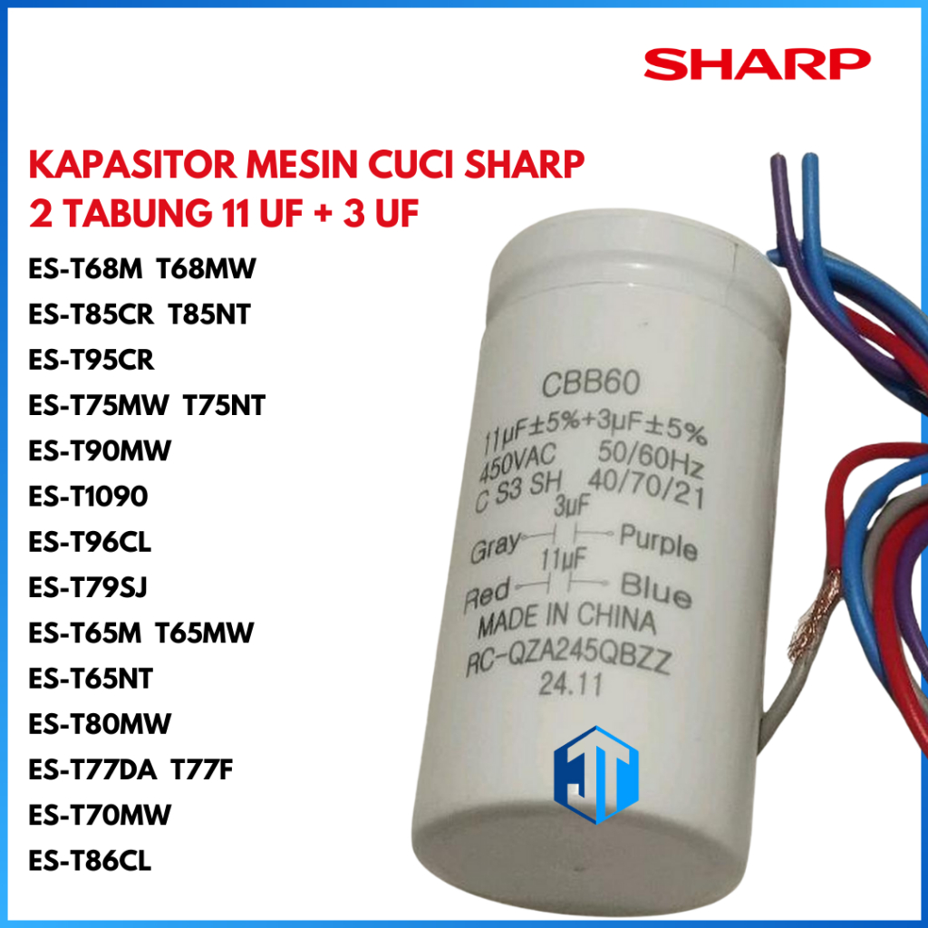 Kapasitor Mesin Cuci 2 Tabung SHARP 11uf + 3uf - Kapasitor Mesin Cuci 2 Tabung CBB60