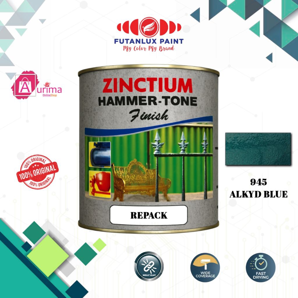 CAT BESI ZINCTIUM HAMMERTONE ALKYD BLUE - 945 FUTANLUX - CAT BESI CAT ANTI KARAT TEKSTUR UNIK TAHAN 