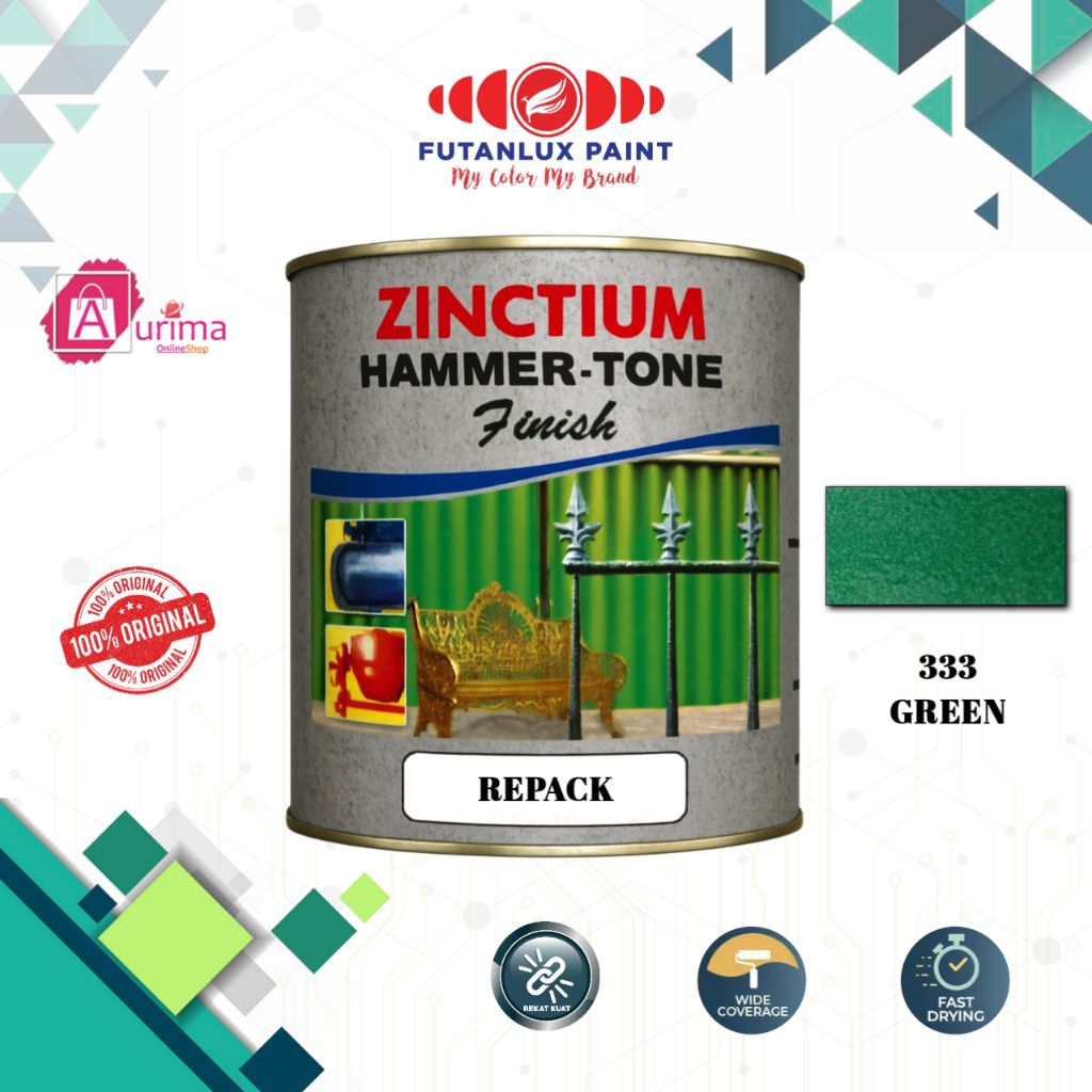 CAT BESI ZINCTIUM HAMMERTONE GREEN - 333 FUTANLUX - CAT BESI CAT ANTI KARAT TEKSTUR UNIK TAHAN PANAS