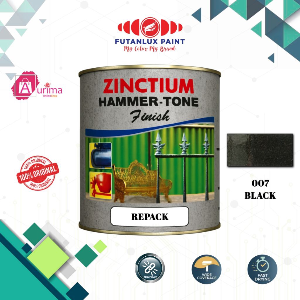 CAT BESI ZINCTIUM HAMMERTONE BLACK - 007 FUTANLUX - CAT BESI CAT ANTI KARAT TEKSTUR UNIK TAHAN PANAS