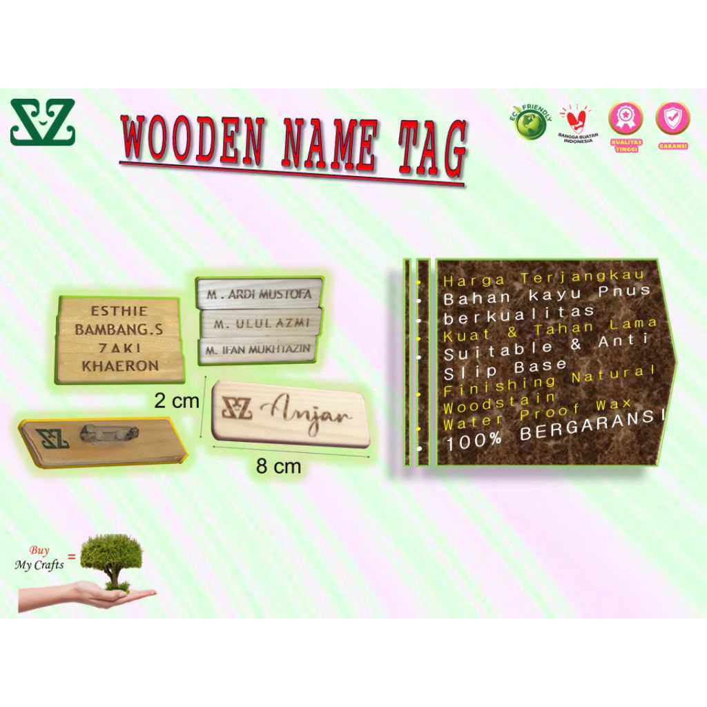 senthong wooden name tag papan nama baju pin nama kayu name tag kerja nametag sekolah