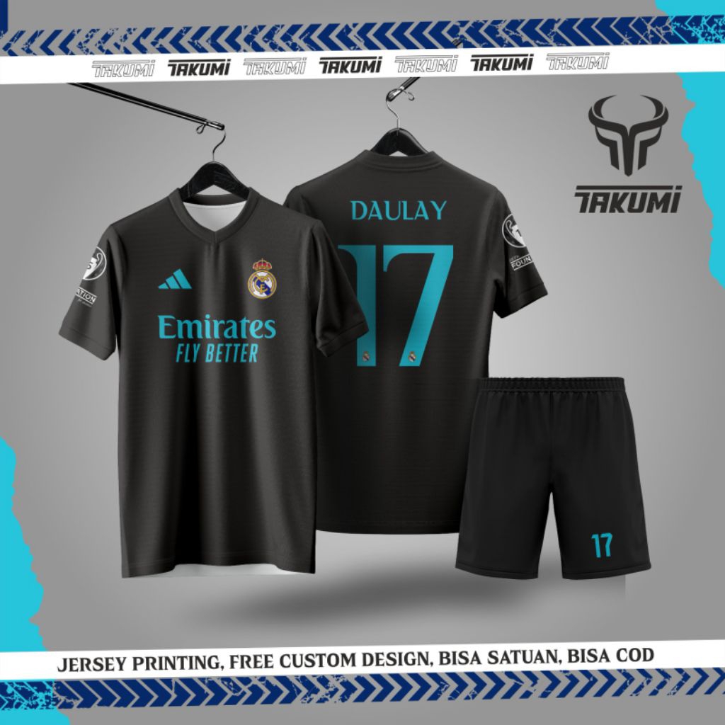 Satu stel Jersey printing untuk fans real Madrid celana warna PUTIH atau HITAM Jersey mini soccer, J