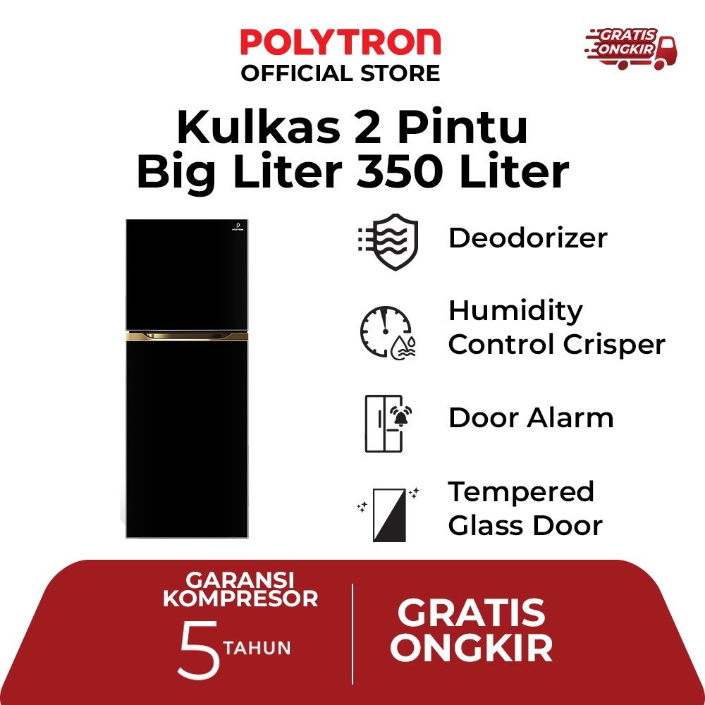 Kulkas POLYTRON 2 Pintu Kaca 350 Liter PRM-490X BIG LITER