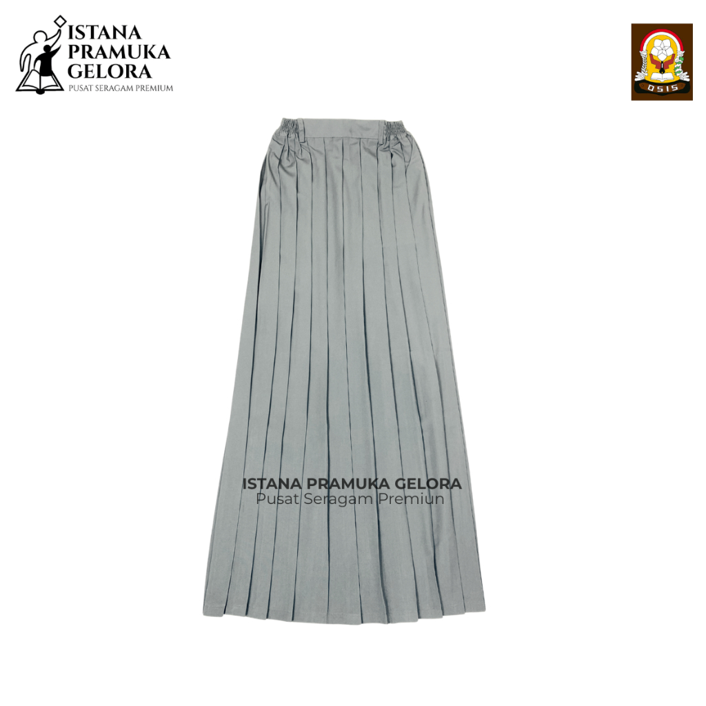 (PREMIUM) Seragam Sekolah Rok SMA/SMK Lipat-Lipat Rempel Panjang Tetrex Karet  Warna Abu Rokok - Ist