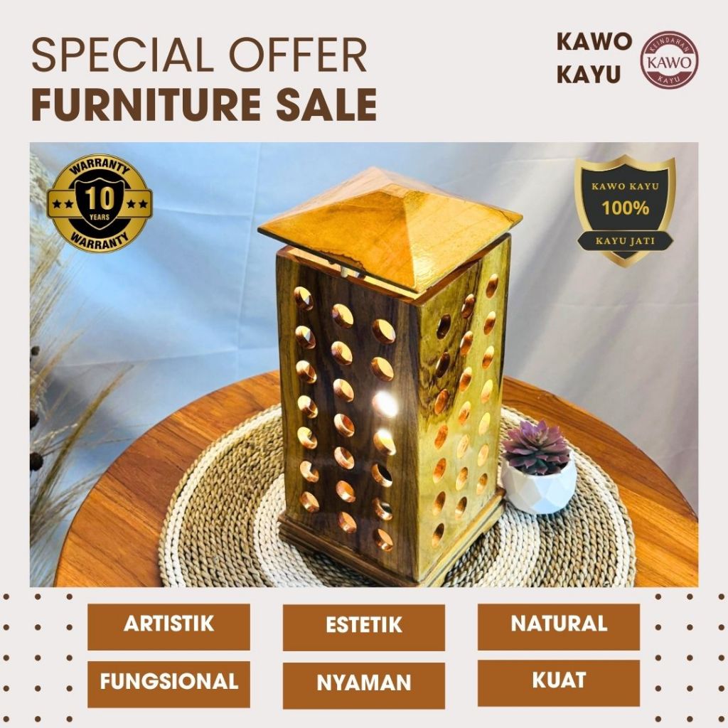 Lampu Tidur/Lampu Meja/Lampu Hias Estetik Kayu Jati