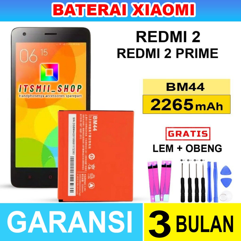 (FREE OBENG+LEM) XIAOMI REDMI 2 / REDMI 2s / REDMI 2 Pro bm44 BATTERY BATRAI BATRE HP XIAO MI XIAMI 