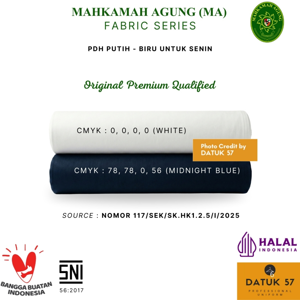 [KAIN] Datuk57 Premium : Seragam Atasan Bawahan MA Kemeja PDH Mahkamah Agung Pengadilan Negeri Pria 