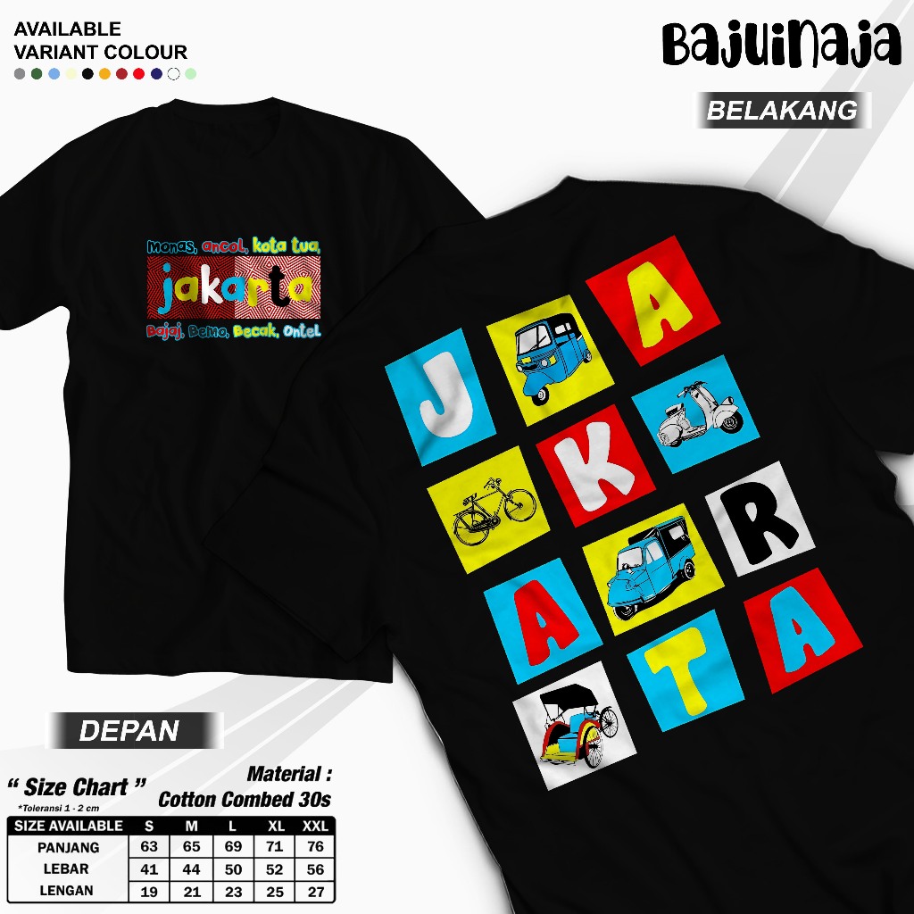 Baju kaos Atasan Jakarta Monas Dan Ondel2 Anak Cowok/Cewek 1-12TAHUN/REMAJA/DEWASA S-2XL