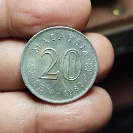 UANG KOIN KUNO 20 SEN MALAYSIA 1982 ASLI PERNAH DI PAKAI  LAYAK KOLEKSI KODE 309
