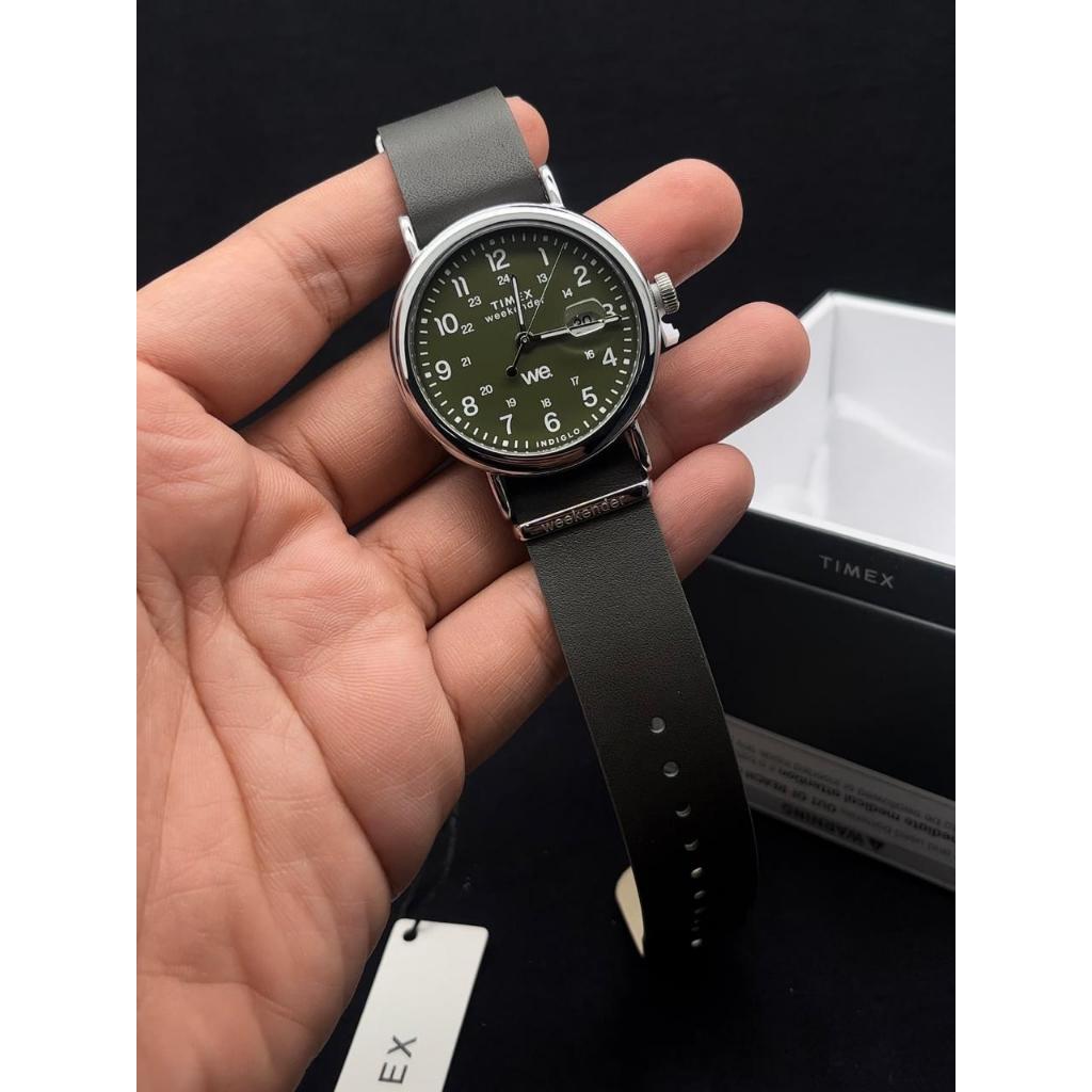 Timex Weekender TW2W87000 Indiglo Green Dial Green Leather Strap