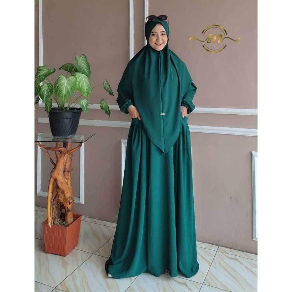 Safirah 4 - (Free Hijab) Baju Gamis Wanita Syari Crinkel airflow Polos Jumbo Set Hijab L XL XXL warn