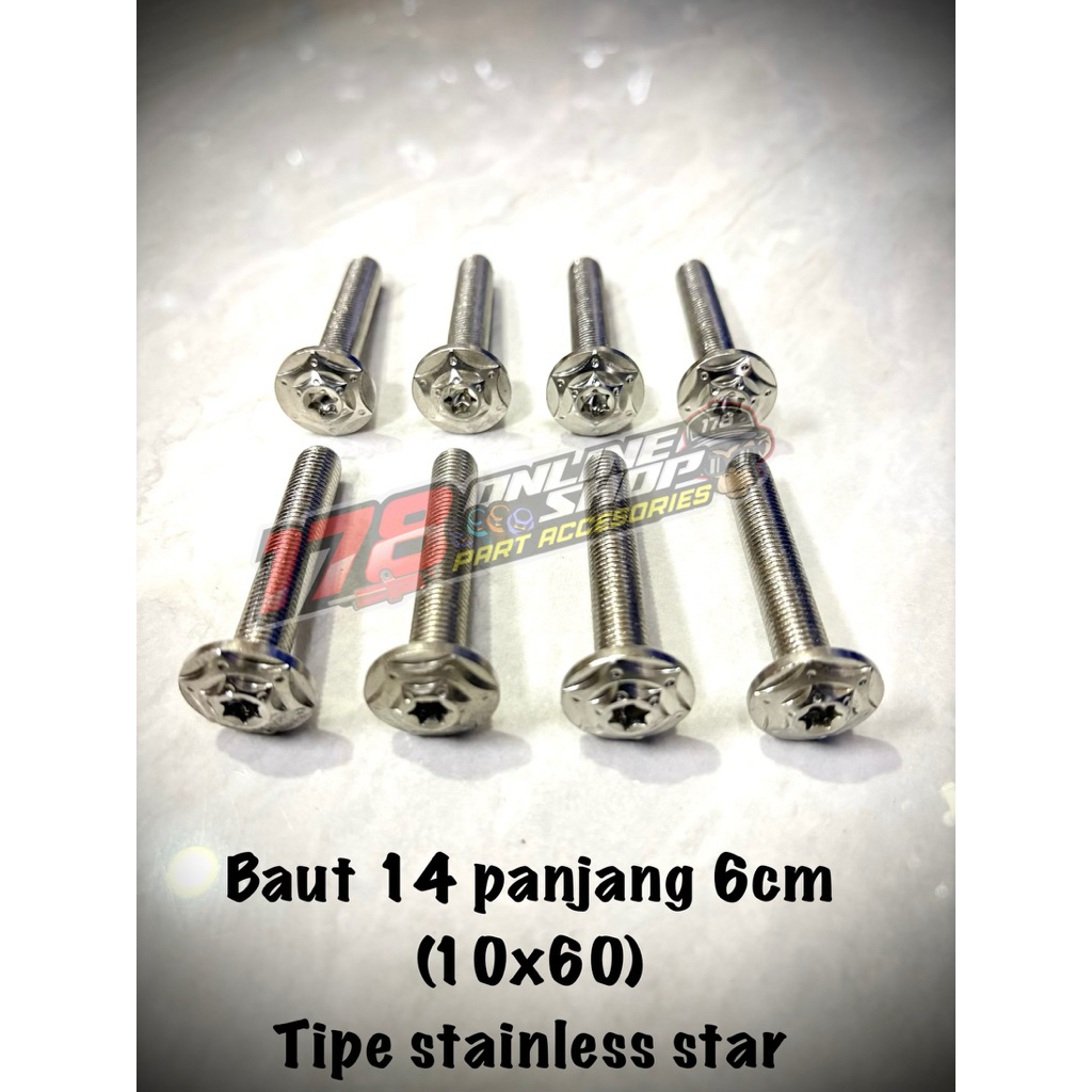 baut stainless inox baut 14 panjang 6cm (10x60) tipe star