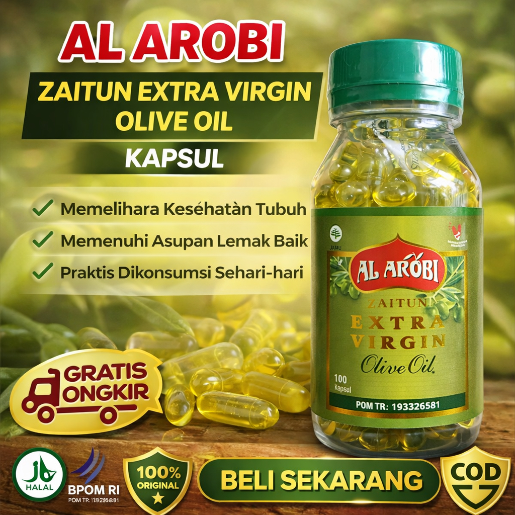 Al Arobi Zaitun Extra Virgin Olive Oil Kapsul 100 Kapsul | Minyak Zaitun Asli | Herbal Kesehatan