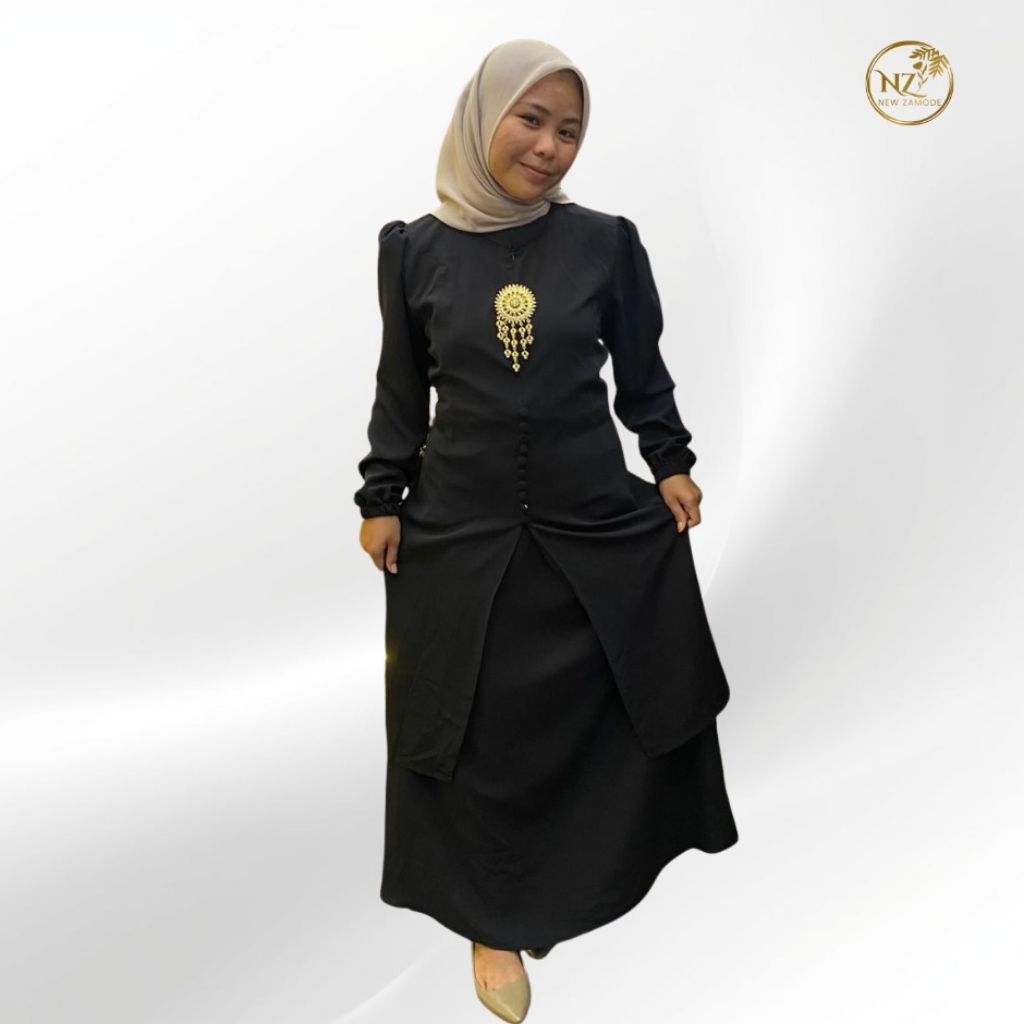 Newzamode - Tunik Al arabian Zipper depan lengan karet