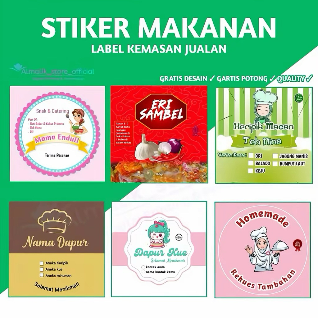 Stiker Label Makanan Custom Waterproof – Stiker Kemasan UMKM, Bisa Nama Brand & Logo