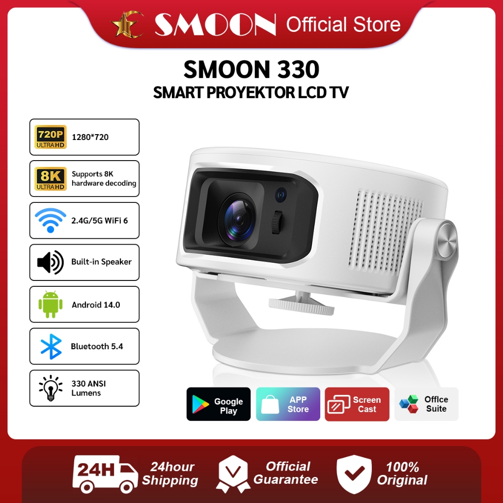 SMOON 330 Smart Projector LCD TV - Proyektor Pintar - High-Performance Proyektor  - Home Theater Ult