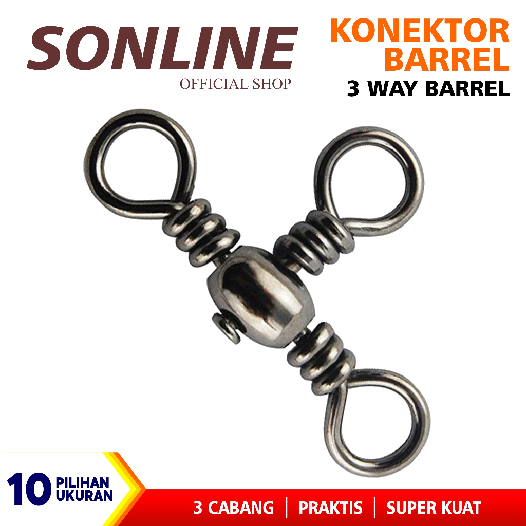 SONLINE KiliKili Barrel Swivel 3 Mata 3 Way Swivel Rangkaian Pancing Solid Ring Brass 3 Way Barrel S