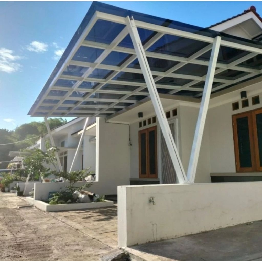 Kanopi Baja ringan Atap Alderon rs Solarflat Spandek polos Spandek pasir Cat