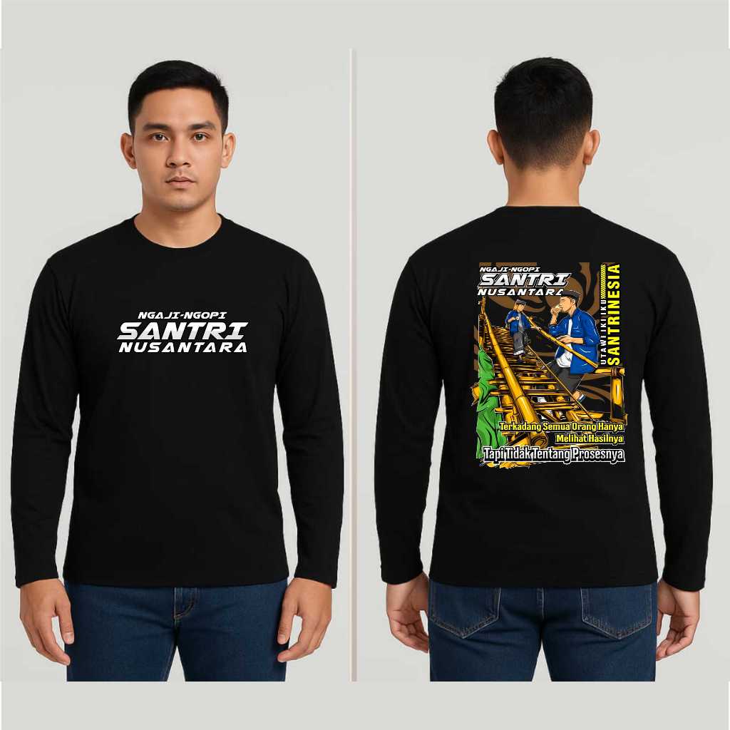 KAOS DISTRO LENGAN PANJANG NGAJI NGOPI SANTRI NUSANTARA / KAOS OBLONG DEWASA T-SHIRT