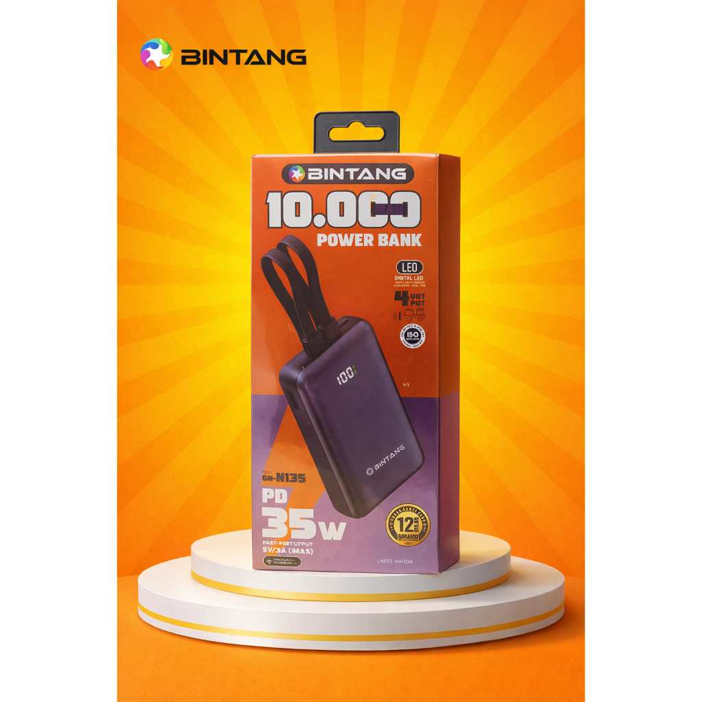 POWERBANK 4 OUTPUT 10000 MAH BINTANG 35W GN-N135
