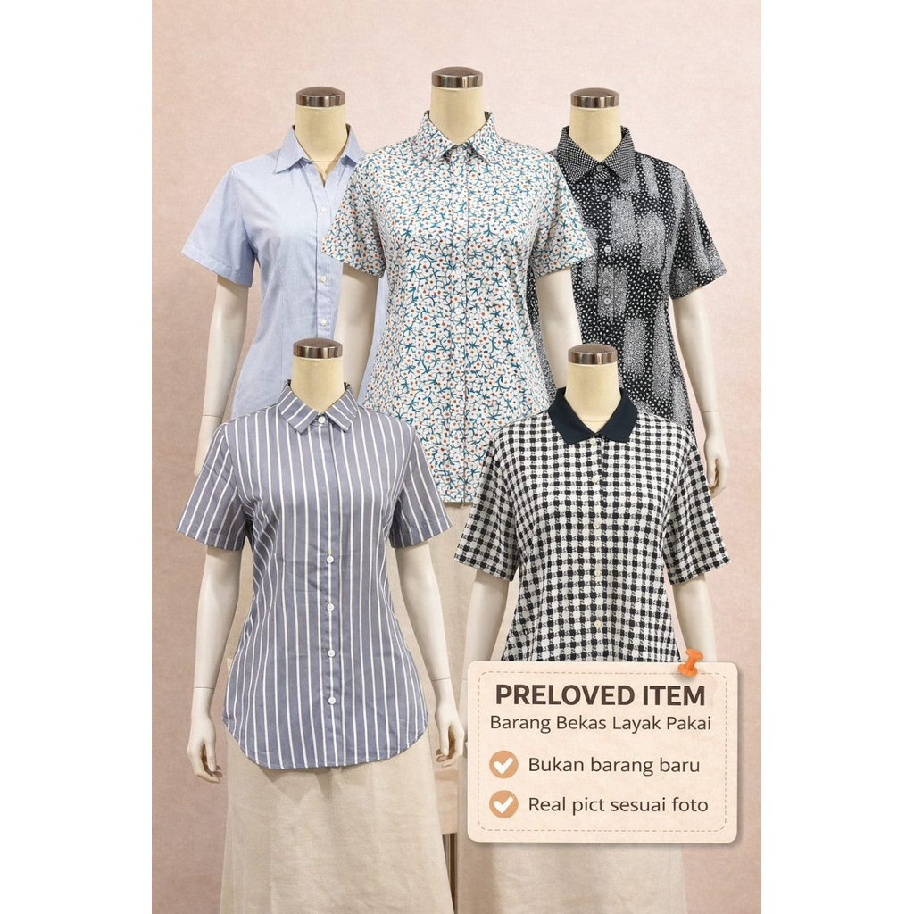 kemeja Wanita Preloved Mix Motif | Second Original | Real Pict  2.Atasan Wanita Preloved Lengan Pend