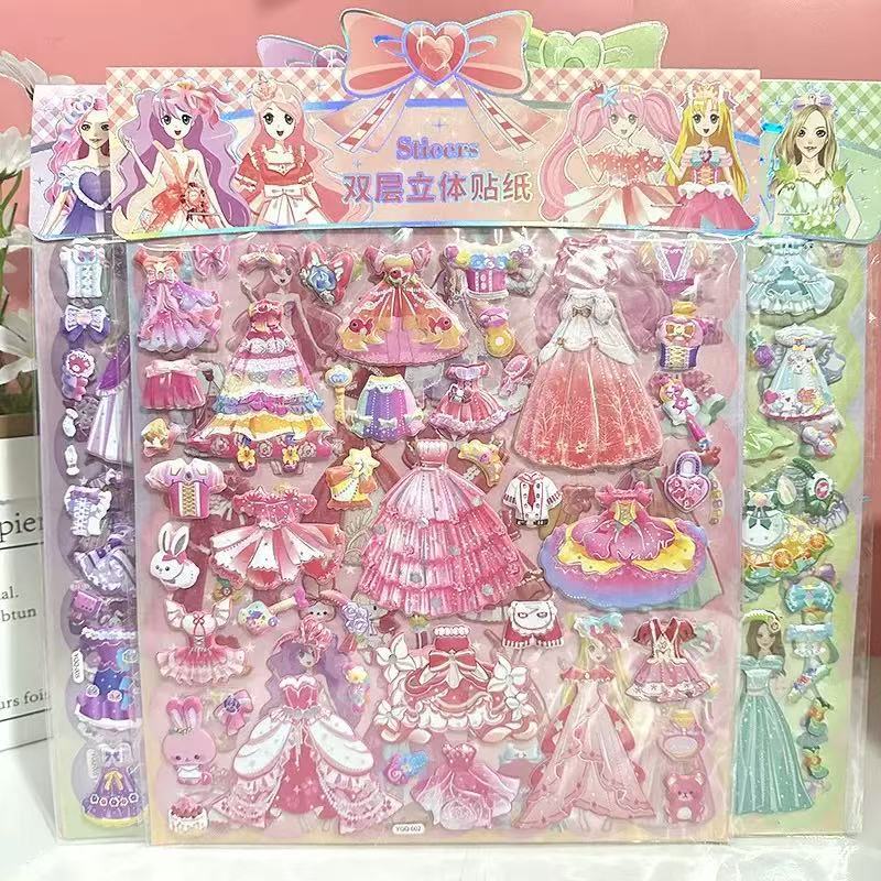 Mainan Sticker dua lapis 3D Bongkar Pasang Dress-up Stiker BP Princess Lace Timbul XL