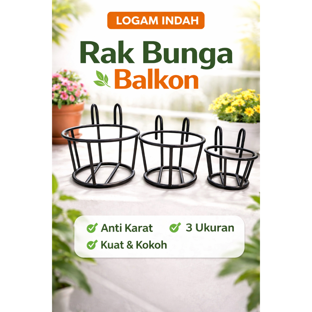 Rak Bunga Balkon Besi - Rak Pot Tanaman Gantung Minimalis untuk Dekorasi Rumah & Taman