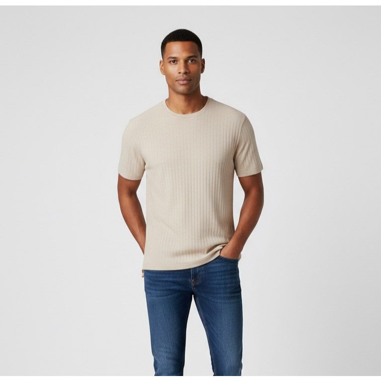 Kaos Pria Banana Republic Ribbed Tshirt Oatmeal Original