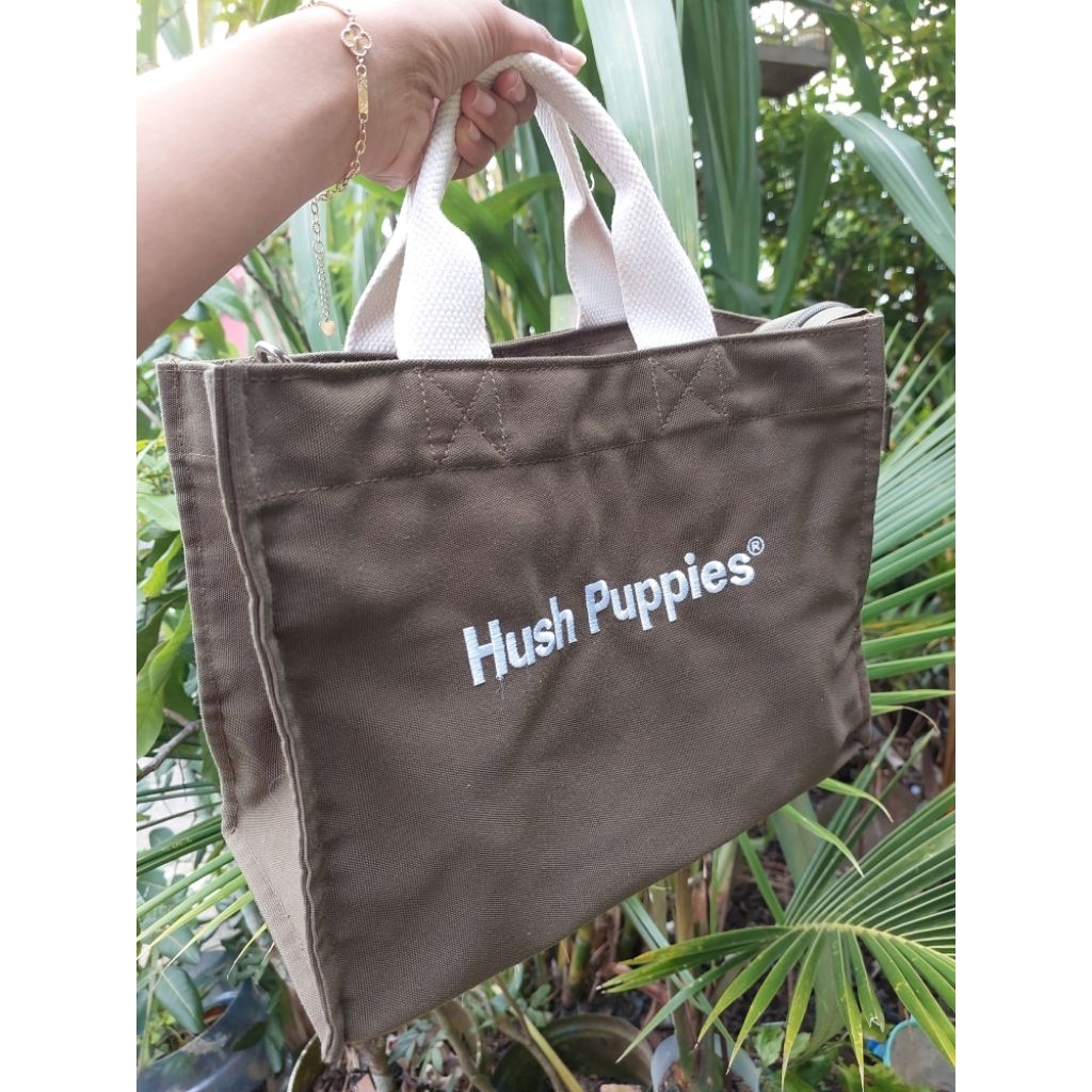 Preloved Tas Hush Puppies Kanvas Olive Size L Original