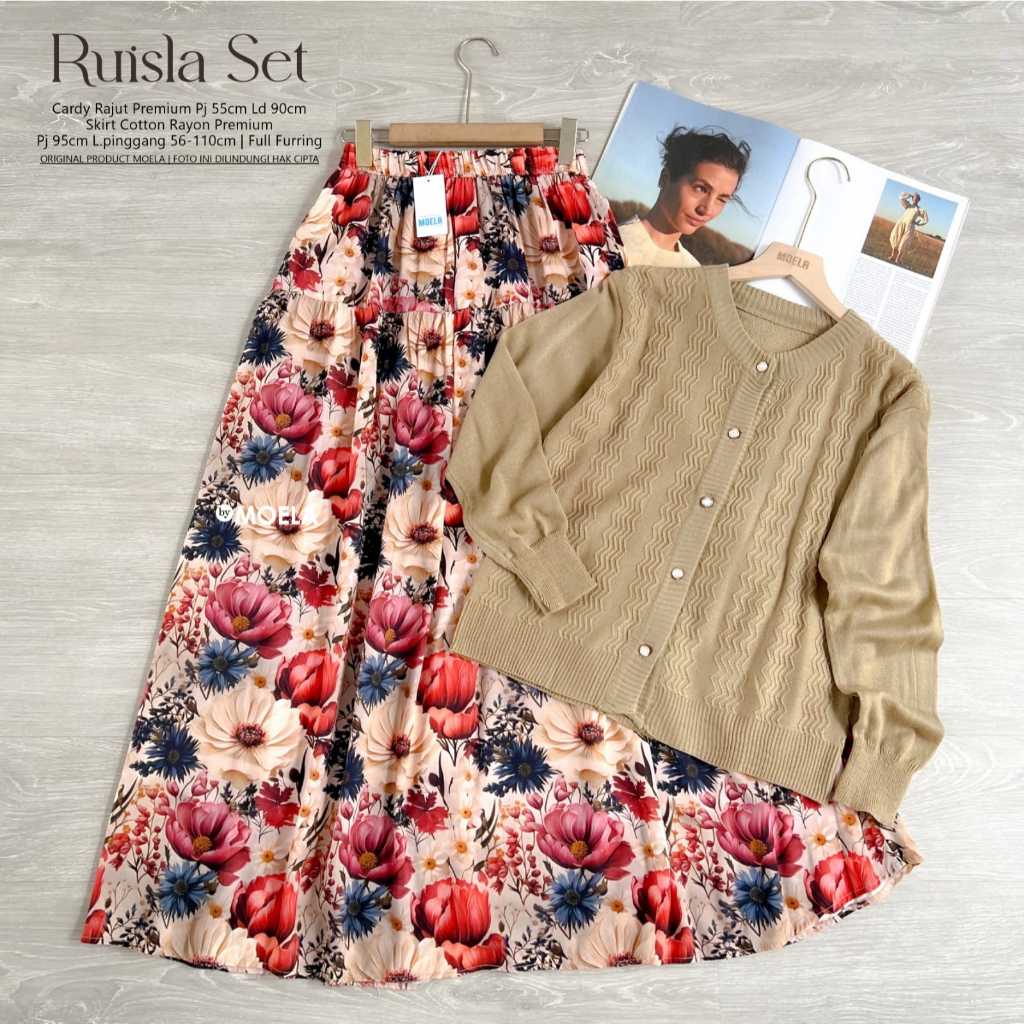 RUSLA SET SKIRT CARDY COTTON RAYON MIX RAJUT PREMIUM BY MOELA