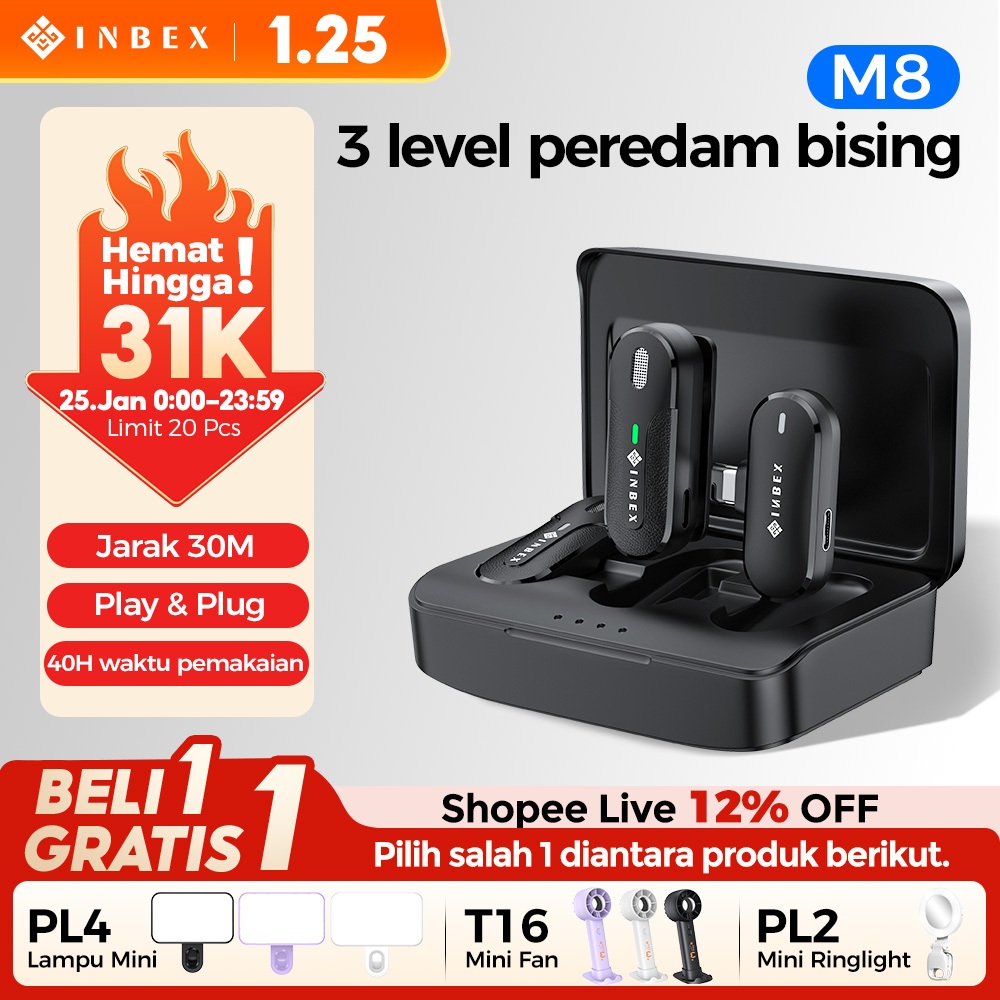 MIC 30%OFF  INBEX Wireless Microphone Lavalier Microphone Bluetooth youtuber/Nirkabel Mic Clip on Au