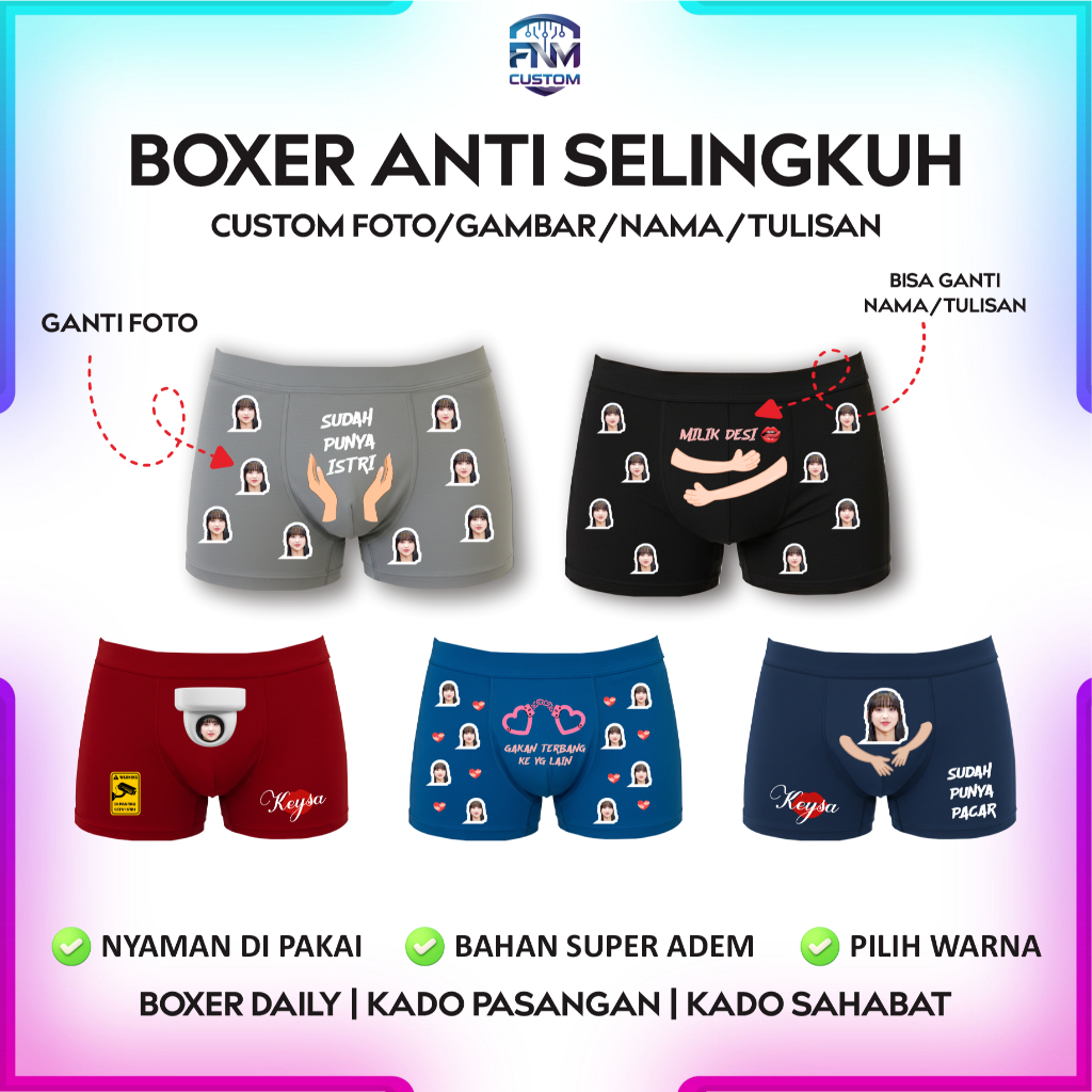 Boxer Custom Foto Pasangan Celana Boxer Anti Selingkuh Request Foto Nama Tulisan Sesuai keinginan