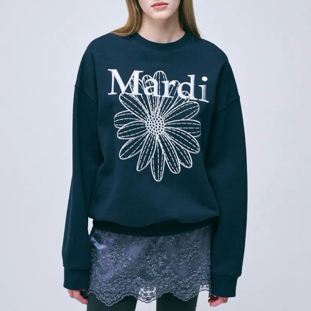 Preloved Mardi Mercredi Sweatshirt Flowermardi Needlework - Navy Lightgrey Original