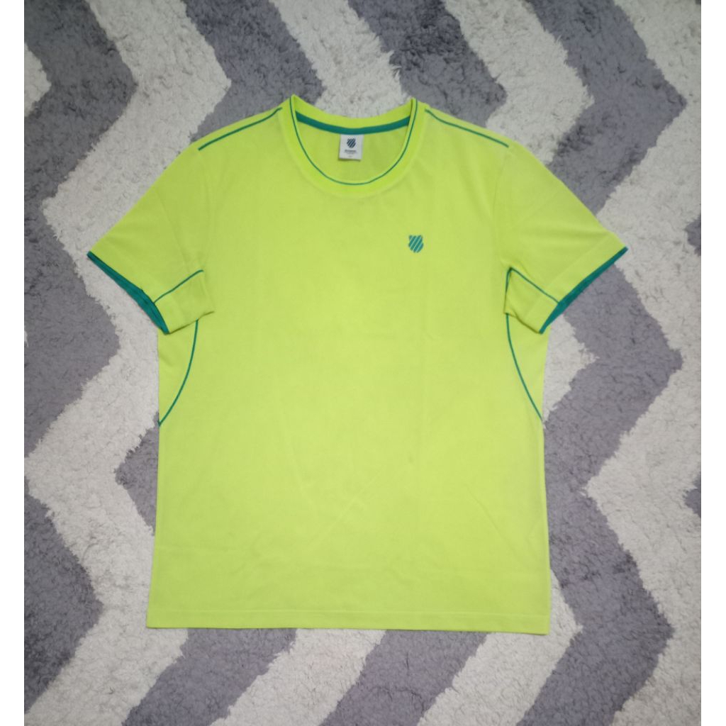 Kaos Olahraga Lengan Pendek K-Swiss Jersey T-Shirt Hijau Stabilo Sz L