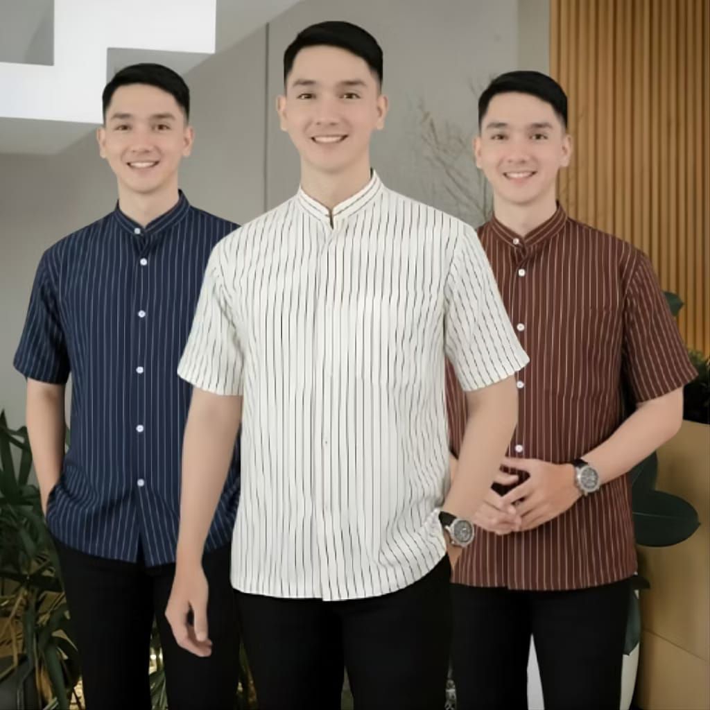 Kemeja Koko Lengan Pendek Motif Salur Casual elegan|| Kemeja Koko terbaru motif salur