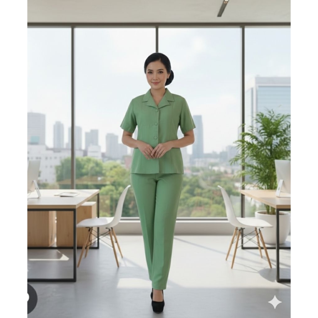 PSL Persit bahan Semiwol Lengan Pendek Resleting bagian blkg kancing