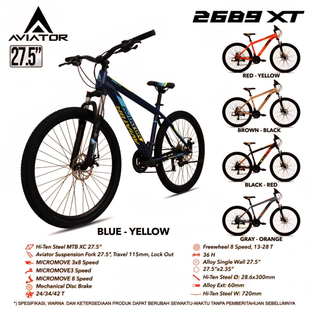 sepeda gunung MTB Aviator 2689 XT 20 24 26 27,5