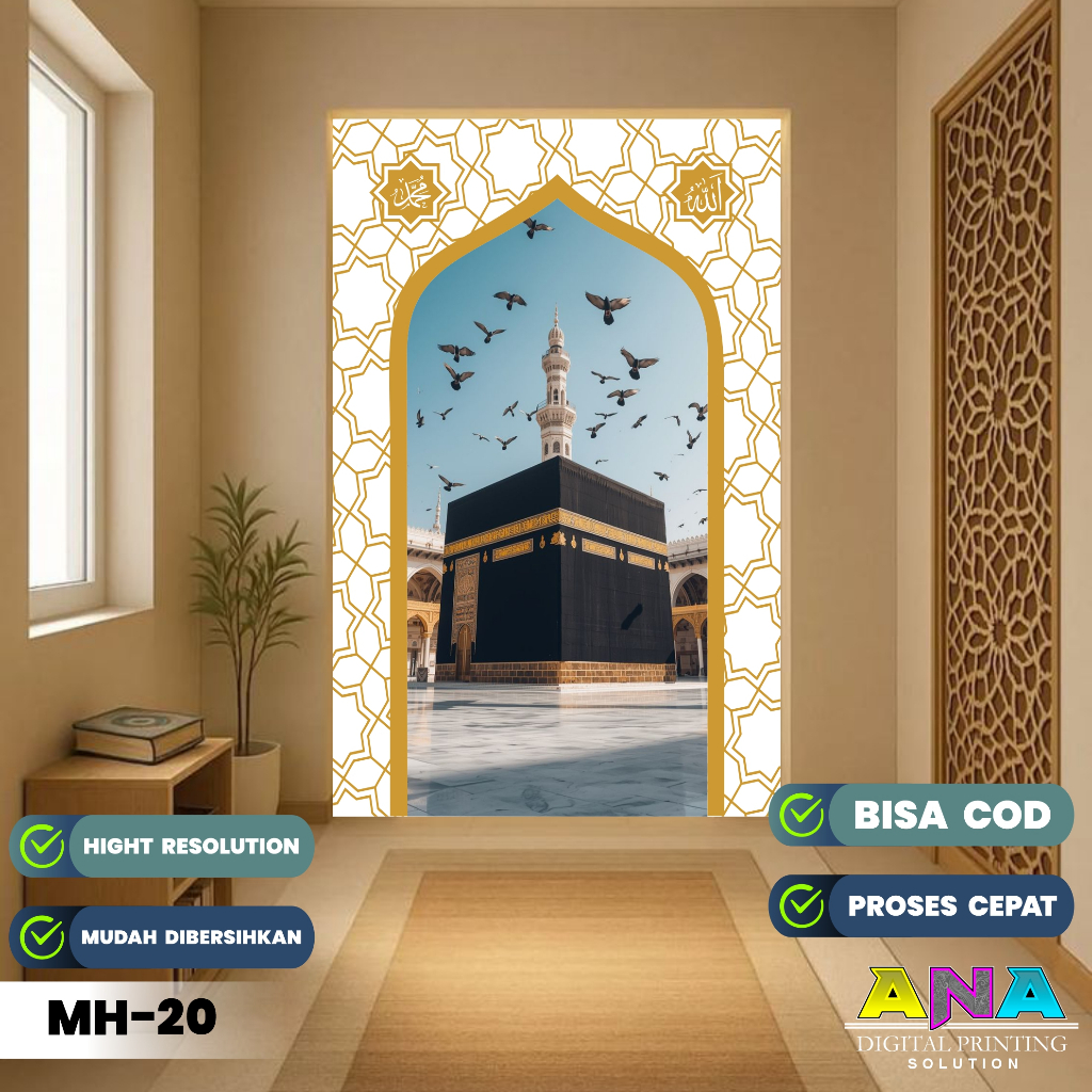 Sticker Mihrab Mushola Rumah Stiker Hiasan Dindin Islami - Stiker Mihrab Ka'bah Vinyl Anti Air