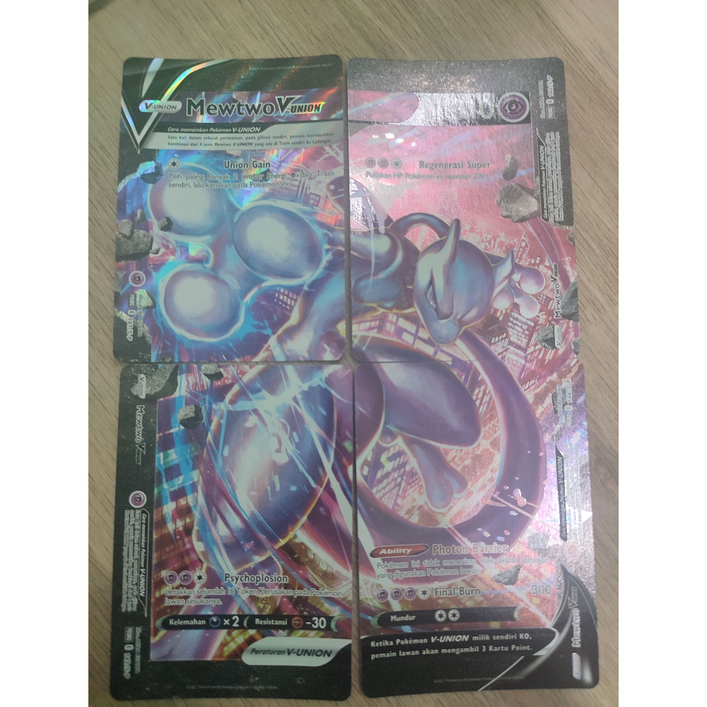 KARTU TCG PROMO POKEMON MEWTWO V UNION BAHASA INDONESIA   YANG BERISIKAN 4 POTONGAN KARTU