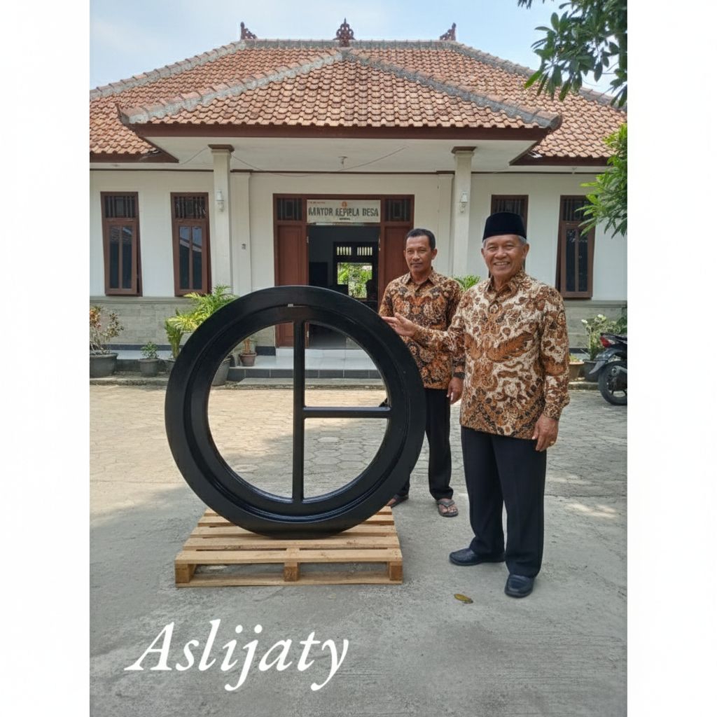 KS1_80 cm kusen jendela bulat berbahan kayu jati  aesthetic