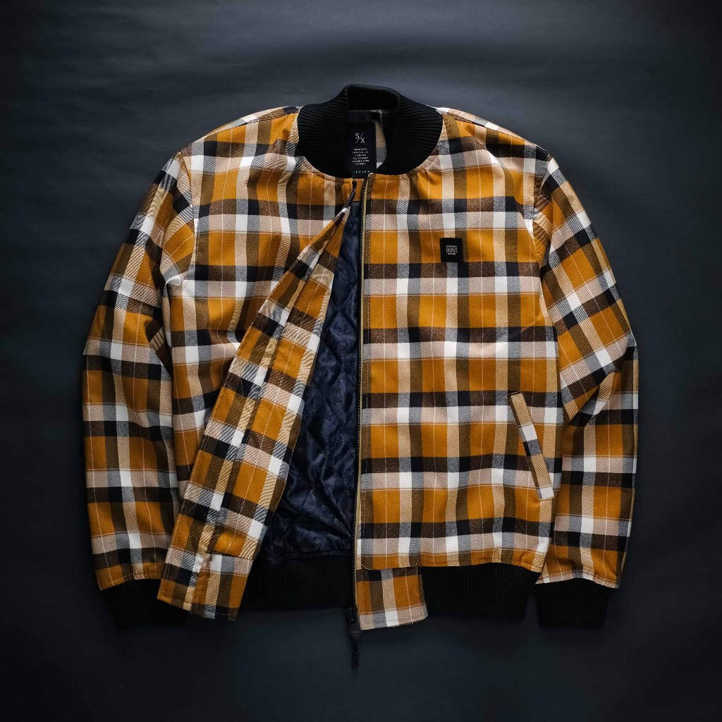 Sixpax Flannel Bomber Jacket Brown Yellow