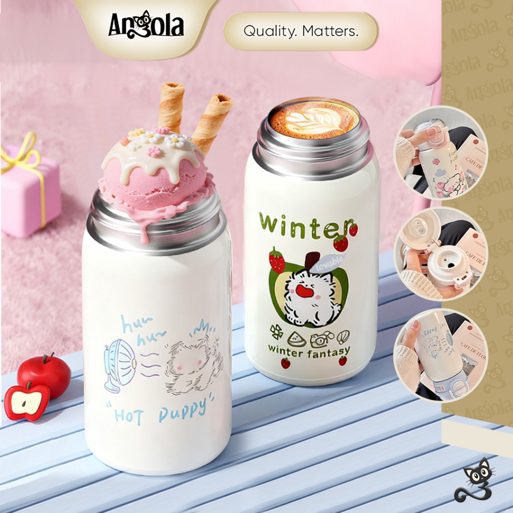 ANGOLA Tumbler Stainless Steel 500ml Cute Cartoon W20 Botol Minum Sedotan/Tahan Panas & Dingin